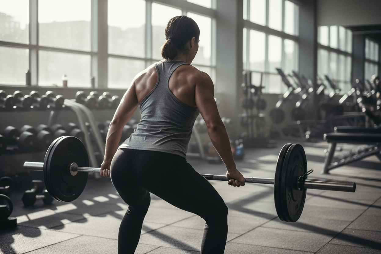 image of woman from the back lifting weights